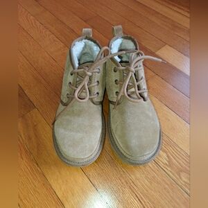 UGG Women's Tan Suede Shearling Lined Lace Up Ankle Boots Shoes Size 5